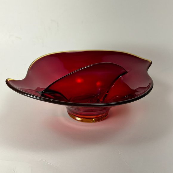 Vintage Viking Glass Divided Relish Trinket Candy Dish Ruby Red Amberina Rim - Picture 2 of 11